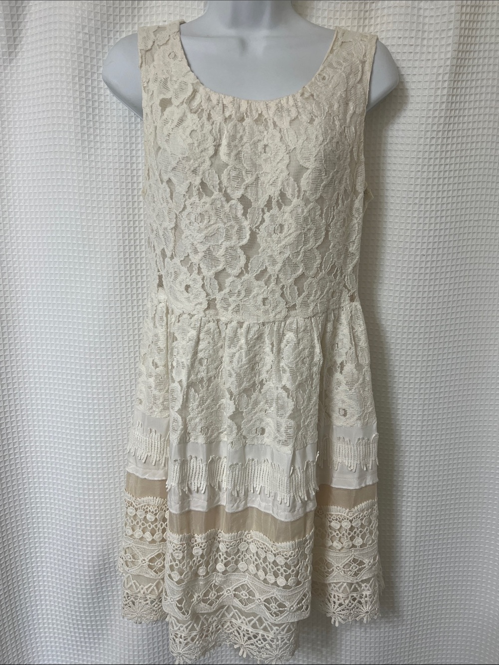 MM Couture Bohemian Lace Dress Ivory Silk Lining Womens SZ M Western Wedding